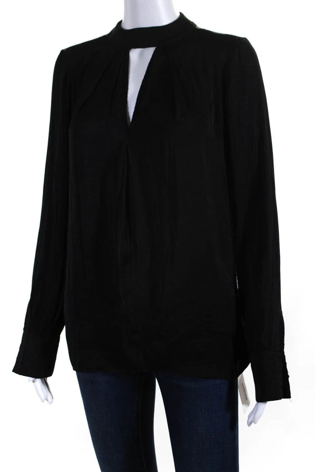 Blusa Parker Mujer Mangas Largas Cuello Llave Negro Jet Talla Extra Pequeña Foto 2 de 4
