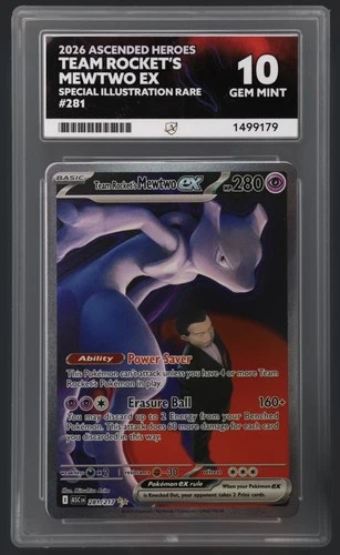 Team Rocket’s Mewtwo 281/217 SIR Ascended Heroes ACE 10 Gem Mint PERFECT SUBS