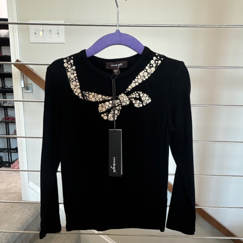 imoga Girls Black Long Sleeve Crew Neck Bow Accent Top Size 2