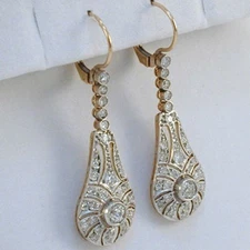 2.25 Art Deco Style Lab Created Diamond Wedding 14K White Gold Finish Earrings