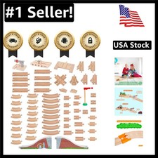 68-Pc Wooden Train Track Set   Includes Signal Pole  Stop-Go Checkpoint