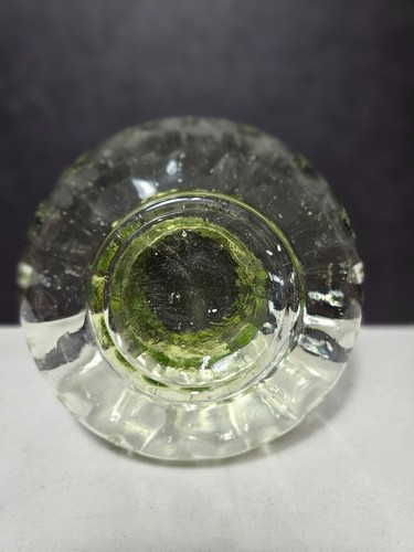 VINTAGE limettengrüne mundgeblasene BIOT BUBBLE Glas kurze Vase - Bild 3 von 6