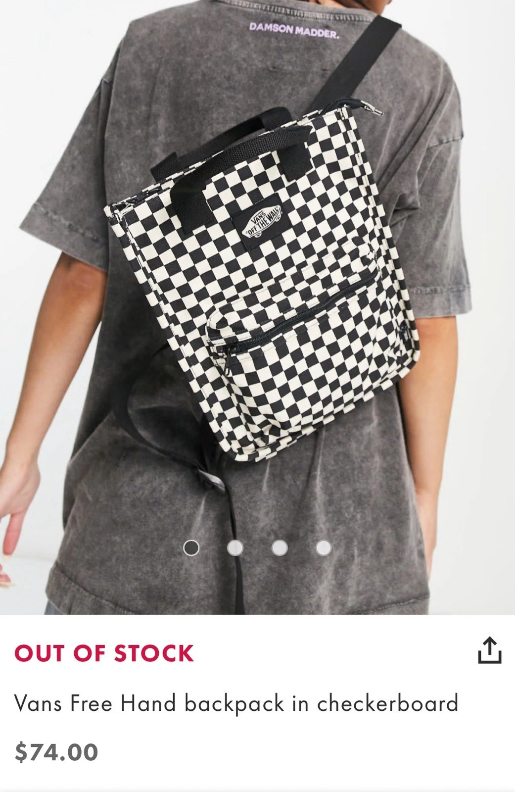 Zaino VANS Off The Wall a scacchi borsa tote nero bianco tela $74