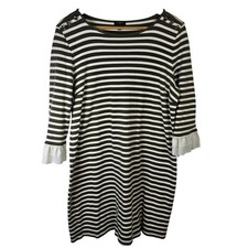 Talbots Petites XL Striped Knit Dress 3/4 Sleeve Ruffle Cuff Shoulder Button