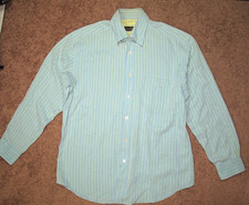 Bugatchi Uomo Dress Shirt Long Sleeve Green Striped Button Up Men's Size M