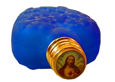 Weihwasserbehälter in Herzform, geblasenes Glas in blau mattiert - WW blau matt