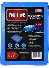 MTR 5 Mil Ultimate Poly Tarp 5ft X 7ft Blue Tarp Heavy Duty Tarp Water Proof