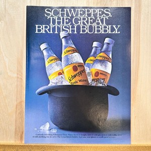 Schweppes Tonic Water Glass Bottle Bowler Vintage Print Ad Great British Bubbly
