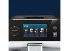 Black DELONGHI ECAM 470.85.MB Elettra Ultra coffee machine with touchscreen display showing coffee and milk options.