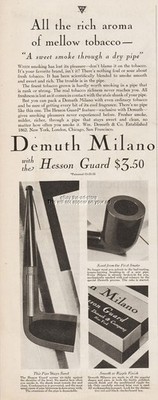 1929 WDC Wm DeMuth & Co Milano Hesson Guard Milano Pipe Sweet Smoke ad