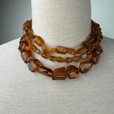 Multi-Strand (3) Layered Lucite Tortoise Bead Necklace 19"