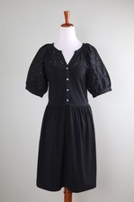 ANN TAYLOR LOFT NWT $89 Solid Black Darling Eyelet Sleeve Shirred Dress Size XS