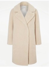 Cream Borg Fleece Longline Coat Uk Size Large