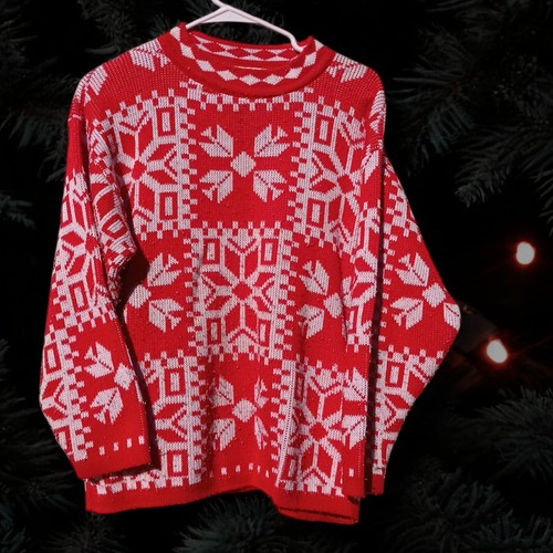 Vintage 70’s Knit Force USA Red Winter Snowflake Ugly Christmas Sweater M *read* - Picture 13 of 15