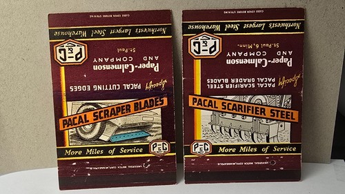 2x Vintage Streichholzschachtelhüllen PAPIER-CALMENSON Pacal Steel St Paul Minnesota MN P&C