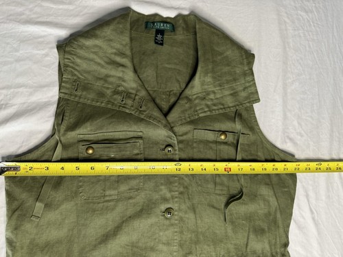 RALPH LAUREN Women's Size L Vest Reef Olive 100% Linen Collared - Picture 7 of 11