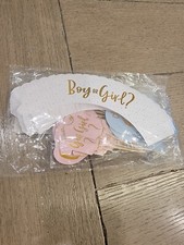 96 PCS Boy or girl Cupcake Toppers and wrappers for Gender Reveal Party Bs