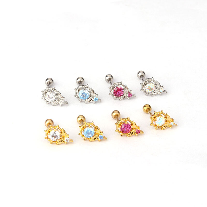 Stainless Steel Zircon Stud Earrings Geometric Piercing Ear Pins  -image