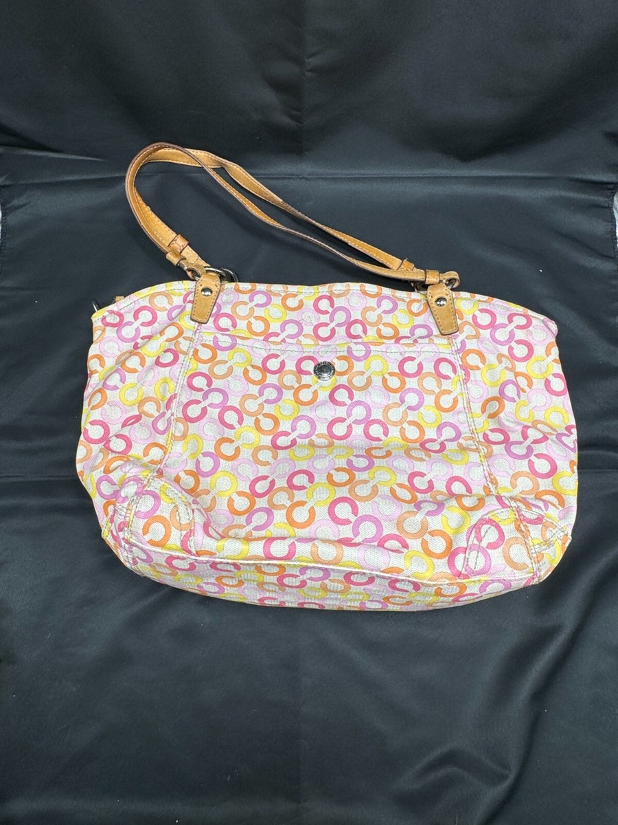 美品 COACH Op Art Signature Tote Bag y2k COACH Leah Signature Op Art Muti-color CC Shopper Tote Bag #13142