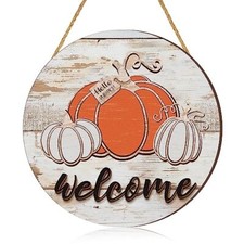 Fall Welcome Sign for Front Door Hello Wood Sign Autumn Harvest Door Pumpkin