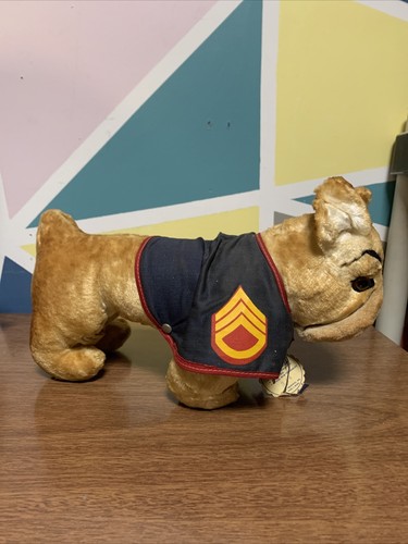 Vintage Master Industries TUFFY Bulldogge Hund Plüschtier Stofftier blau Militär wie vorgefunden - Bild 7 von 10