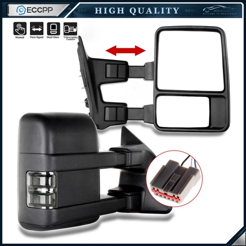 Manual Smoke Signal Tow Mirrors For 03-07 Ford F250/F350/F450/F550 Super Duty