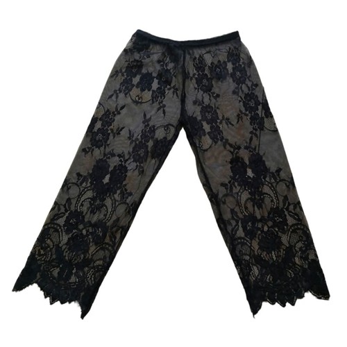 Women Mesh Cropped Pants High Waist Sheer Flower Lace Capris Leggings Pettipants - Picture 4 of 11