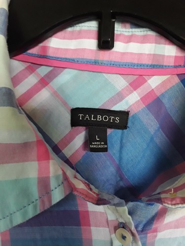 Camisa Ligera Talbots Azul Aqua Rosa Cuadros Talla L - Imagen 2 de 3