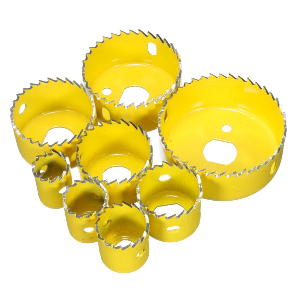 8Pcs Drill Bits Kit with 2 Mandrels Hole Saw Set Wood Plastic Sheet Alloy Cutter