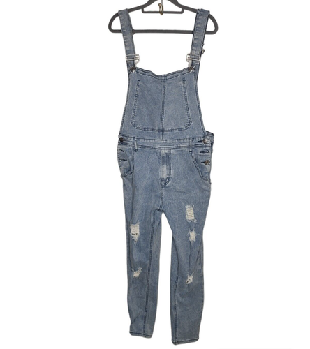 Denim Overalls Forever Young Fashion Jeans Womens Medium Distressed Skinny