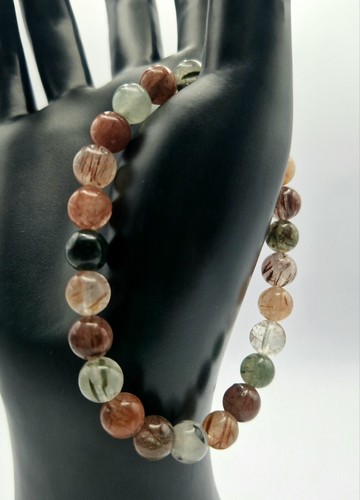 Handmade Natural Rutilated Quartz Crystal Healing Gemstone Stretch Bracelet