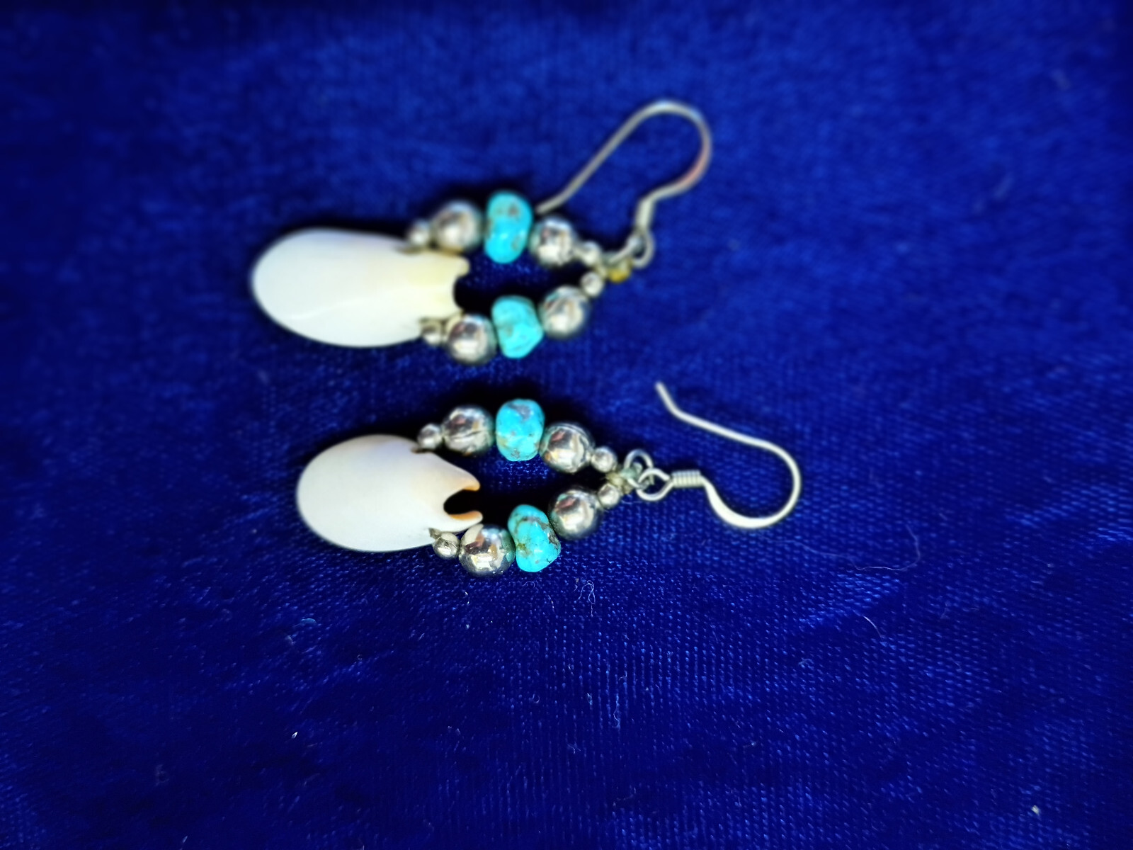 Seashell, Turquoise & Silver Dangle Earrings - image 2