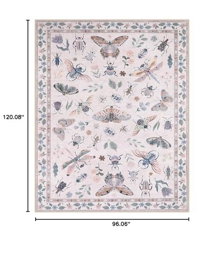 Insect Print Washable Rugs 8x10, Soft 8x10 Rugs for Living Room 8' x 10' Pink - Picture 2 of 7