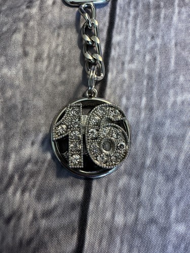 Amscan Sweet 16 Rhinestone Keychain Birthday/ Graduation Silver Charm Rotates - Picture 8 of 9