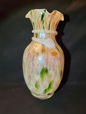 Murano Glass Lavorazione 13" Vase Green Tan  White Earth Colors Copper Metallic