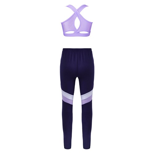 Kids Girls Tracksuits Biketard Sportwear Swim Pants Jogging Crop Top Training - Picture 17 of 28