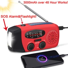 Emergency Solar Hand Crank Weather Radio 3000mAh Power Bank Charger Flash Light