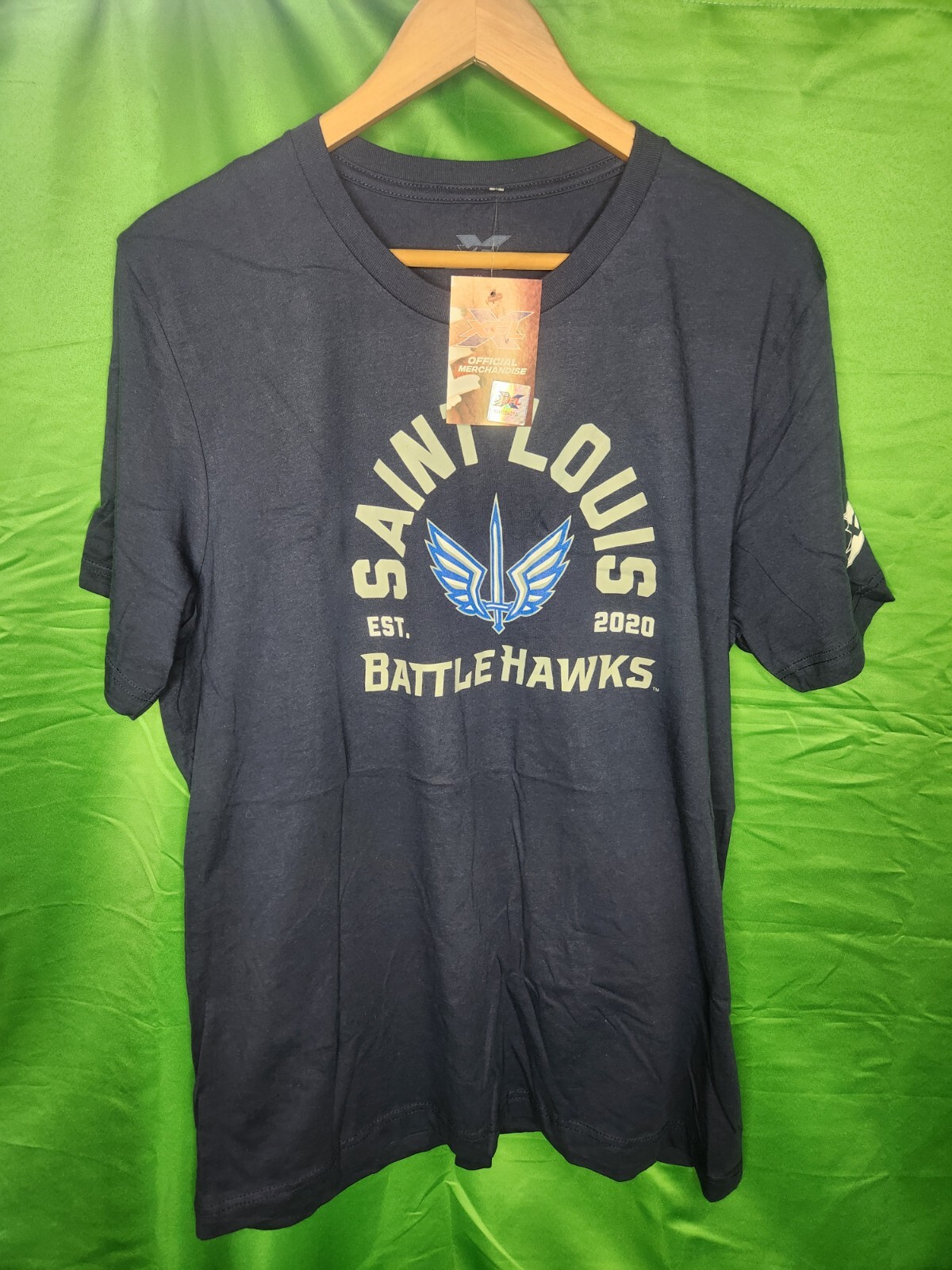 XFL Men's St. Louis Battlehawks Logo Tee Shirt T-Shirt, Navy Blue, Size XL