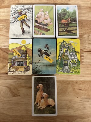 Lot Of 7 Decks Of Vintage Playing Cards NOS Geese Dogs Horses Boats Farmhouse 