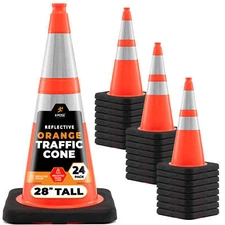 Xpose Safety 28 Inch Orange Traffic Cones with 6" & 4" Collars, 10 lb. 24-Pack
