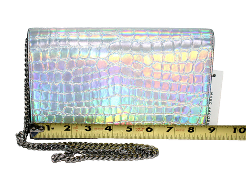 MARC JACOBS Party Wallet On A Chain Xbody Clutch Silver Multi Iridescent Croc - Picture 4 of 9