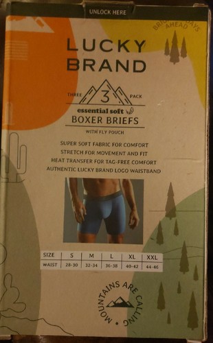Lucky Brand Mens 3 Pack SMALL 28-30" Stretch Boxer Briefs Mushrooms/Gray/Green - Picture 2 of 2