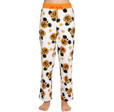 Womens Disney Halloween Mickey Mouse Pumpkin Pajama Pants Sleep Fleece XS S