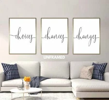 Choices Chances Changes, Set of 3 Prints, Minimalist Art, Home Wall Decor