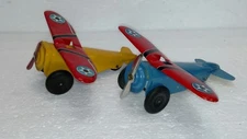 VINTAGE LOT OF 2 TIN METAL AIRPLANES PROPELLER PLANES 