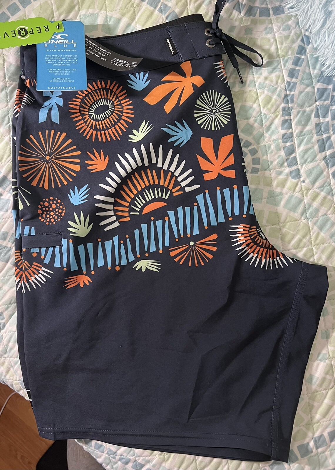 O’Neill Men’s  Hyperfreak Heist Print Swim Trunks, NWT, Navy Blue, Size 36 image 2