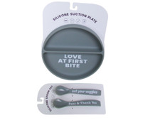 Bella Tunno Baby Silicone Suction Bowl/Plate Spoon Set - GRAY