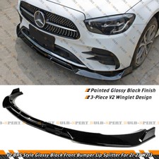 For 21-23 Mercedes Benz W213 E300 E53 Amg V2 Style Gloss Black Front Bumper Lip