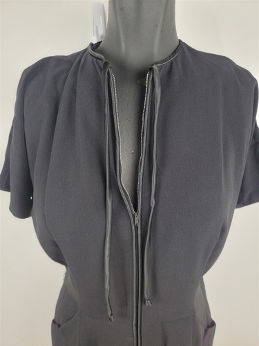 Vestido vintage de los años 50 negro manga corta crepé cremallera frontal para mujer talla S/M - Imagen 4 de 10