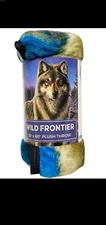 Lone Wolf Plush Throw Blanket NIGHT  SKY Wild Frontier 50"x 60"  Super Soft